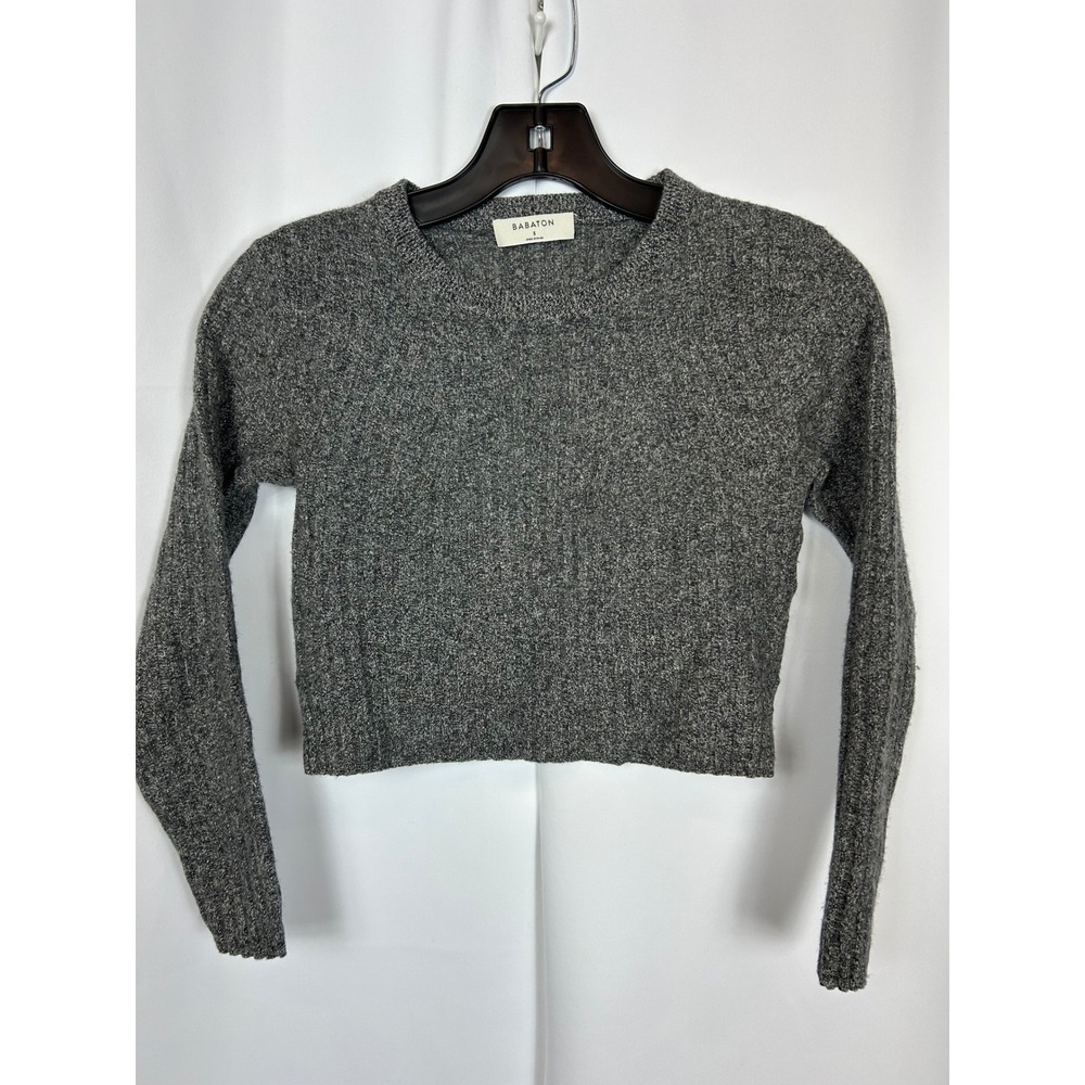 Babaton Aritzia‎ Charcoal Gray Wool Blend Cropped Ribbed Knit Sweater Small